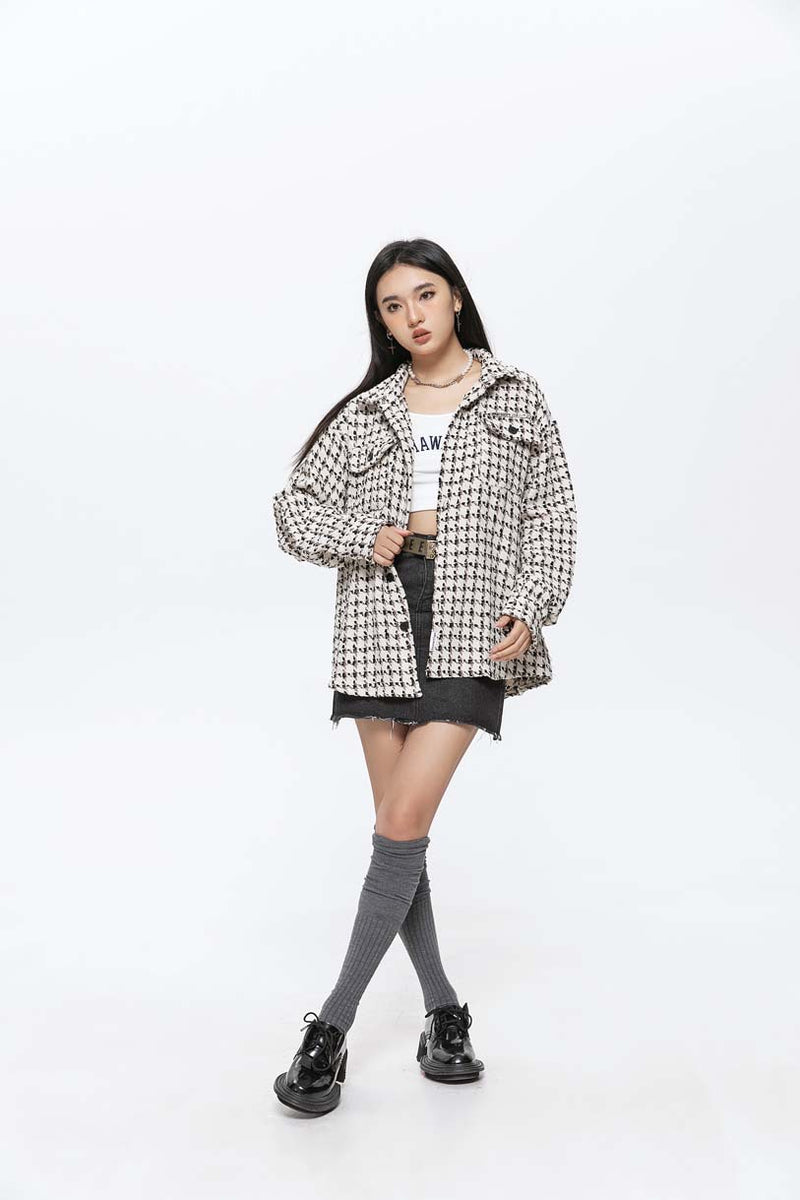 Unisex Jacket Autumn Plaid Monochrome Casual Shirt Women's Clothing