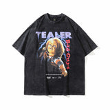Men T Shirt Distressed Printed Short-Sleeved T-shirt Loose Street Hiphop