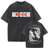 Washed Vintage Bad Omens Print T-shirt Funny Moth