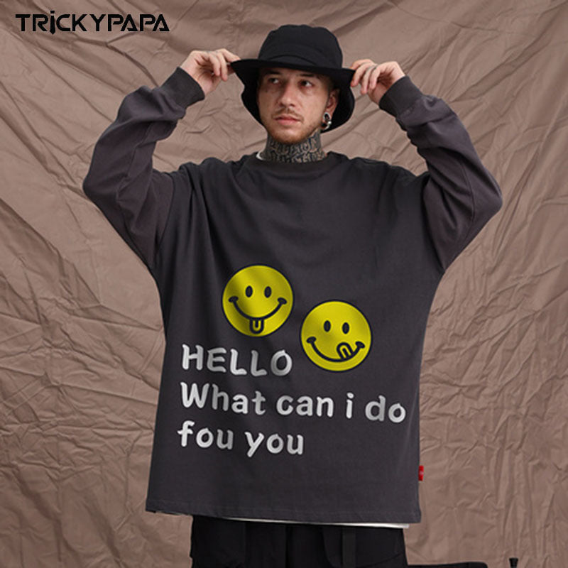 Men Long Sleeve Shirt Crew Neck Pullover Sweatshirt Men's and Women's Printed T-shirt Loose Long Sleeve Top