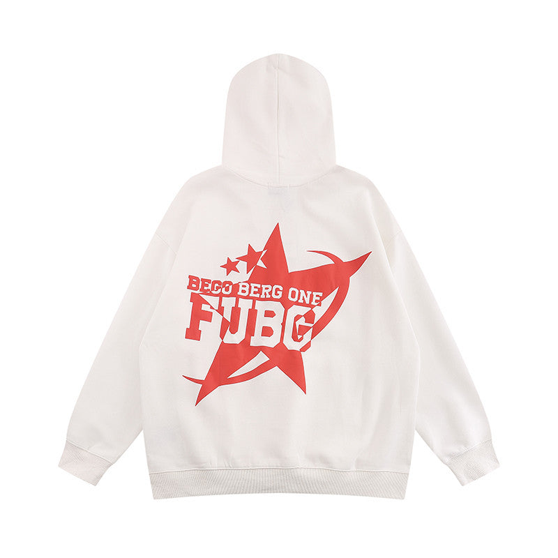 Men Hoodie Printed Five-Pointed Star Hooded Sweater Men's Casual Loose