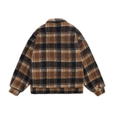 Men Cotton Mixed Jacket Coat Color-Contrast Check Coat Men's Clothing Autumn and Winter Warm-Keeping Cotton Clothing