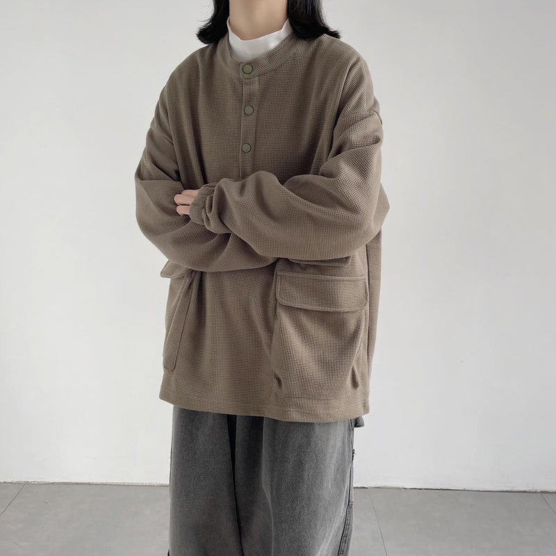 Men Hoodie round Neck Waffle Sweater Ins Loose Men and Women