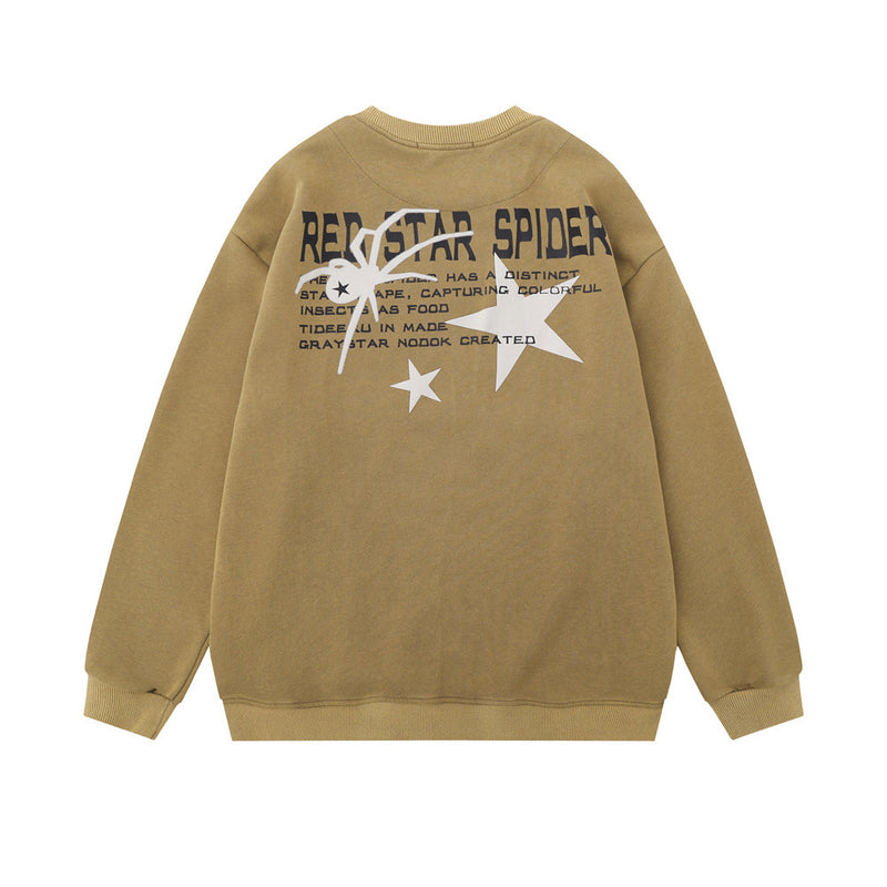 Men Hoodie Spider Printed Crew Neck Sweatshirt Men