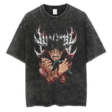 Hip Hop Streetwear Japanese Anime Graphic T Shirt Washed