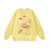 Men Hoodie Bread Burger Print round Neck Pullover Top Autumn and Winter