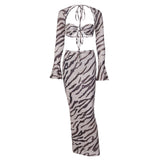 Jungle Print Maxi Dress Sexy Tube Top Long-Sleeve Suit