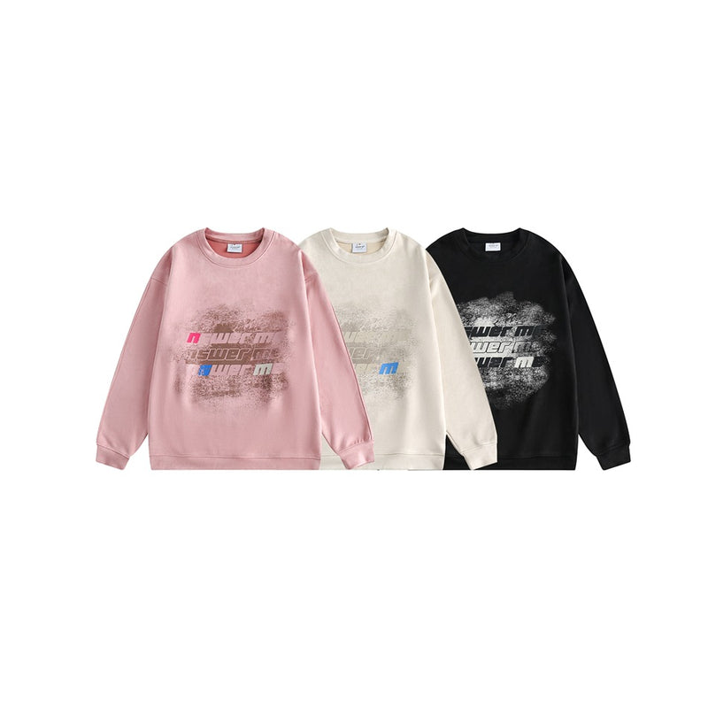 Unisex Hoodie Retro Crew Neck Pullover Pink Sweatshirt Men's and Women's Tops