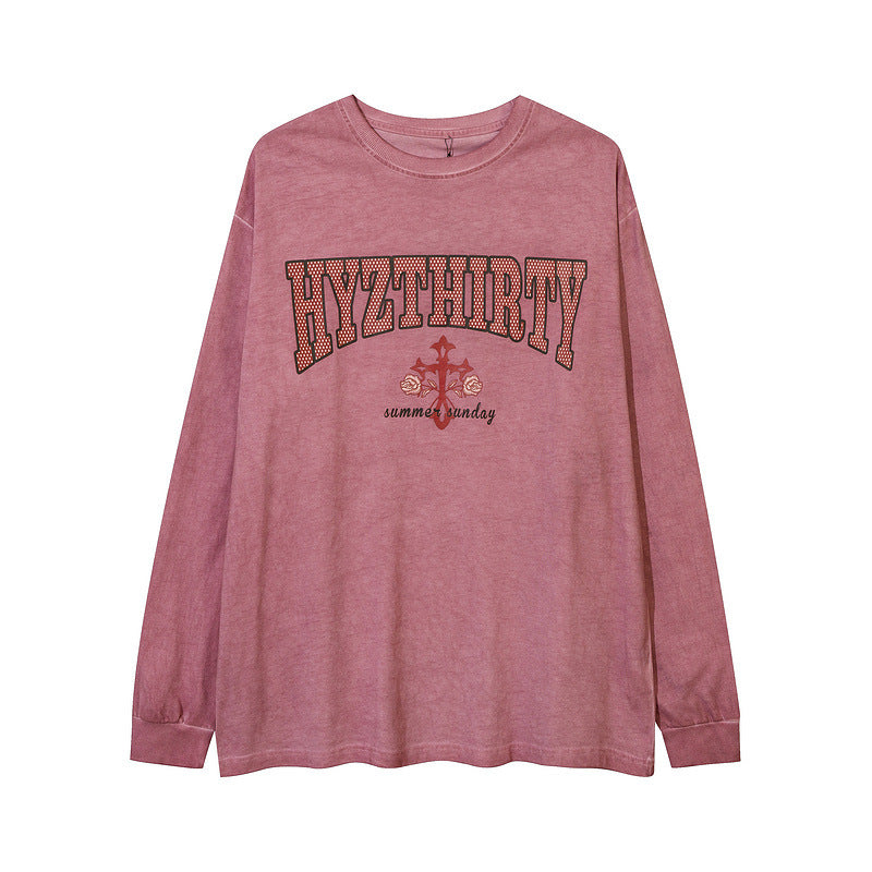 Men Long Sleeve Shirt Street Hip-Hop Dark Cross Distressed Bottoming Long Sleeve T-shirt Men and Women