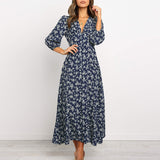Jungle Print Maxi Dress Vintage Long Sleeve Button High Waist Dress