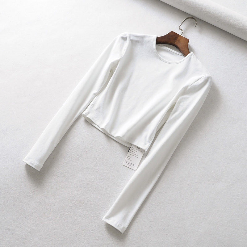 Women T-Shirt Spring round Neck Long Sleeve Short T-shirt Bottoming Shirt
