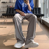 Men Sweatpants Chessboard Grid Drape Ice Silk Pants Men's Summer Straight Hong Kong Style