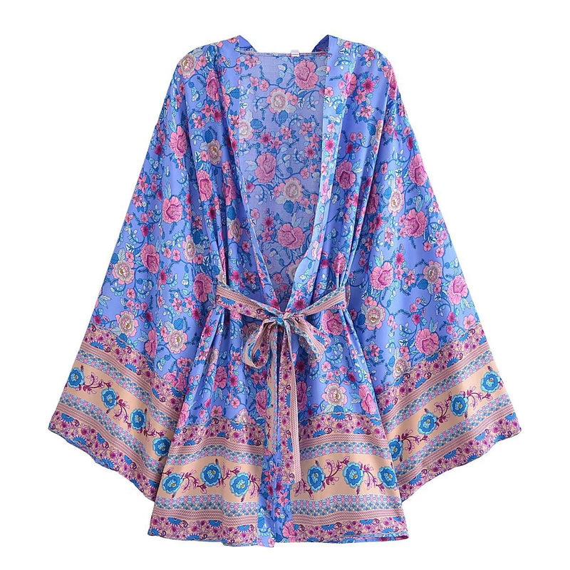 Women T-Shirt Printed Belt Coat Cardigan