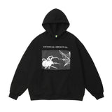 Men Hoodie Trendy Patch Spider Web Hooded Sweater Men's Autumn and Winter Long Sleeve Loose