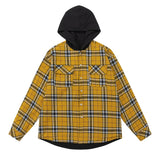 Men Long Sleeved T Shirt Colorblock Hood Plaid Long Sleeve Shirt Men Spring and Autumn Loose Jacket Coat