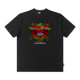 Men T Shirt Rose Print Short Sleeve Loose Fashion Brand Hip Hop Men
