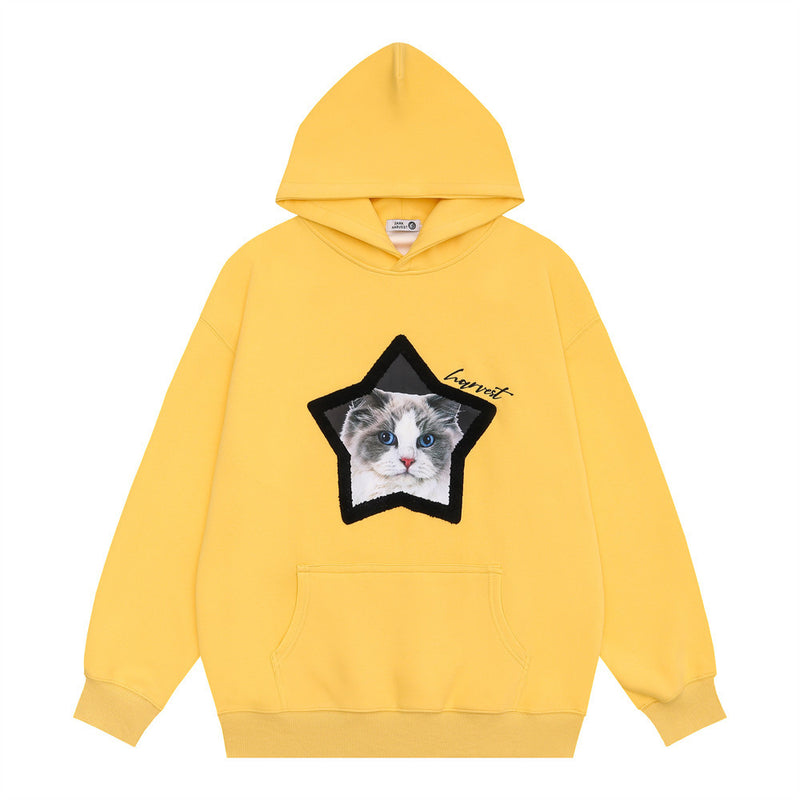 Men Hoodie Printed Loose Sweatshirt Spring and Autumn Men's Loose Street Long-Sleeved Top