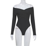 Women Jumpsuit Long Sleeve Cross Slim High Waist off Shoulder Jumpsuit