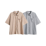 Unisex Jacket Fall Short Sleeve Plaid Shirt Women's Clothing