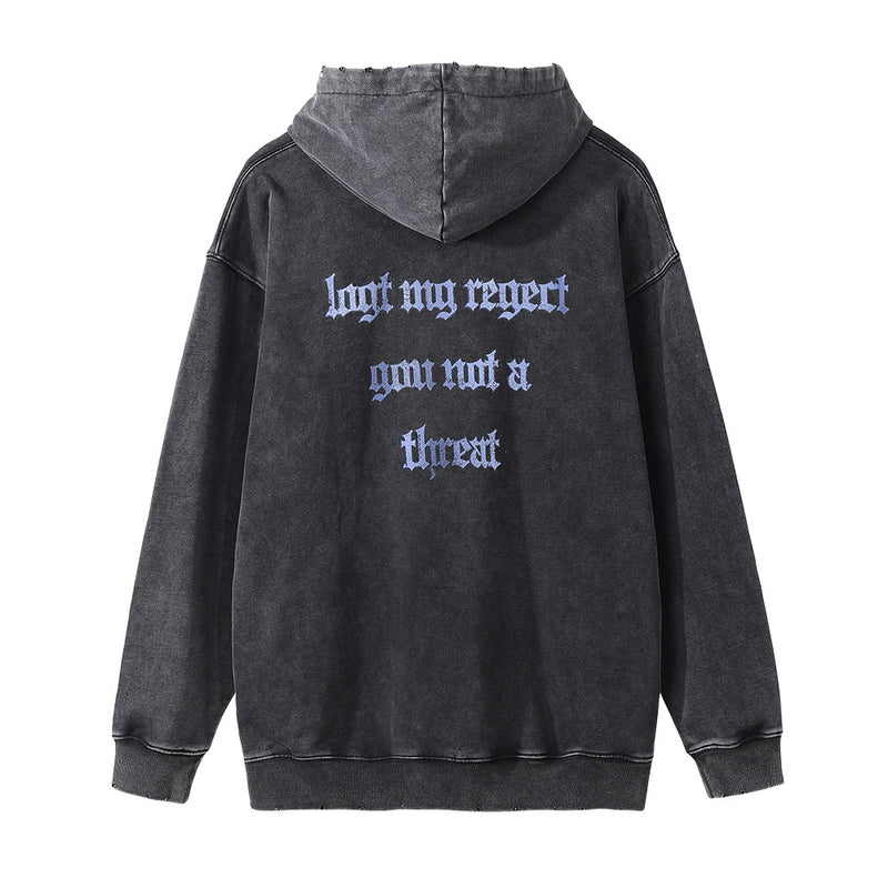 Men Hoodie Angel Printed Hoodie Loose Worn Looking Washed-out Worn Burr Hoodie