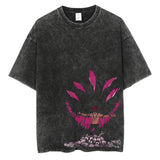 Vintage Black Washed Cotton Tees Shirts Anime Graphic