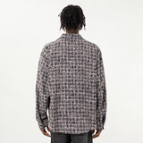 Men Long Sleeved T Shirt Woven Plaid Shirt Coat Men's Spring and Autumn Long-Sleeve Zipper Shirt Loose