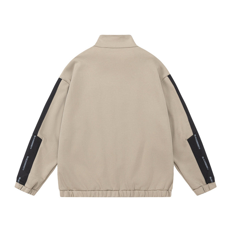 Men Hoodie Sports Stand Collar Cardigan Sweater Casual Loose Stitching Contrast Color Long Sleeves Half Turtleneck Coat