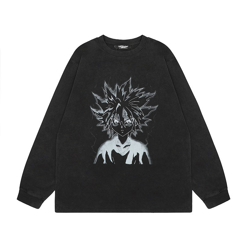 Men Long Sleeve Shirt Dark Cartoon Long Sleeve T-shirt Men's and Women's Ins Distressed Base