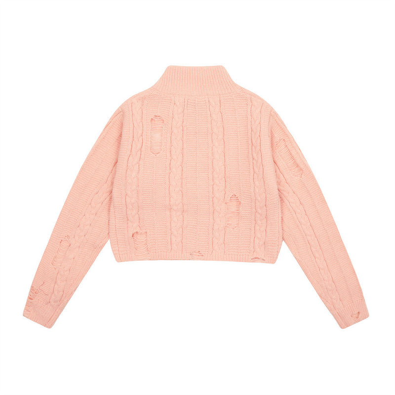 Women Sweater Short Knitted Open XINGX Zip Autumn Sweater Coat