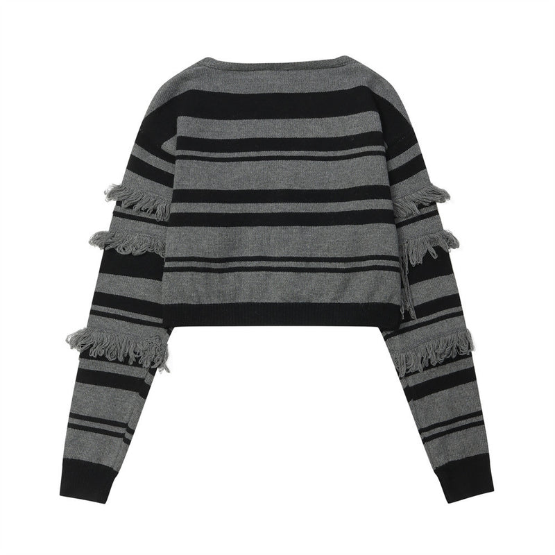 Women Sweater Knitted Cardigan Hanging Color Matching Cropped Sweater Coat