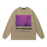Men Long Sleeve Shirt Dark Graffiti Retro Loose Long Sleeve Bottoming T-shirt for Men and Women