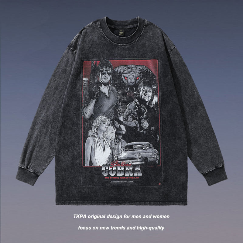 Men Long Sleeve Shirt Portrait Printing Washed and Worn T-shirt with Long Sleeves Hoodie Men and Women