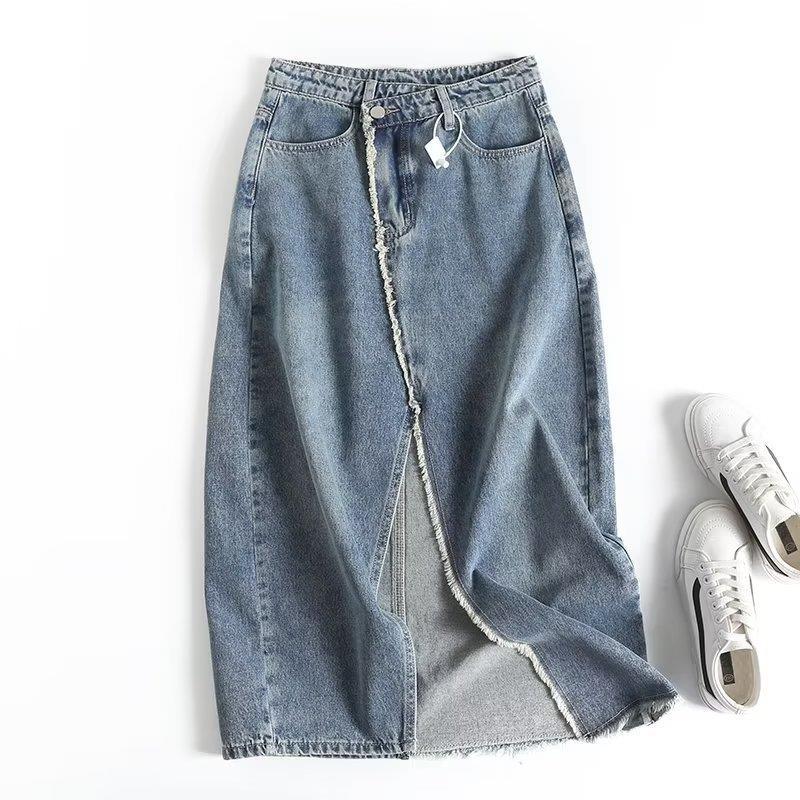 Women Skirt Autumn Denim Skirt Mid-Length Hip Skirt