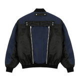 Men Cotton Loaded Jacket Coat Color Contrast Patchwork Jacket Coat Men's Loose Zip Motorcycle Cotton-Padded Jacket