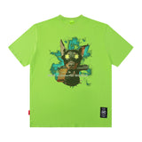 Men T Shirt Amekaji Vintage Printed Pure Cotton Loose Short Sleeve T-shirt for Men and Women
