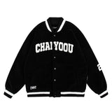 Men Cotton Padded Jacket Coat Winter Loose Letter Embroidery Cotton Casual Long-Sleeved Jacket Baseball Uniform