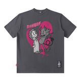 Men T Shirt Short Sleeve Summer Loose I Retro High Street Men and Women Couple