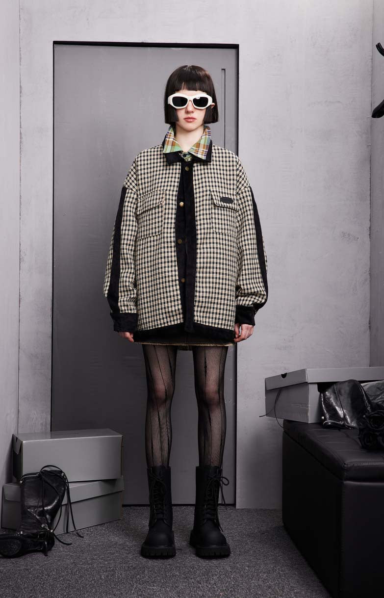 Unisex Jacket Fall Contrast Color Check Stitching Jacket