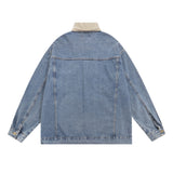 Men Denim Jacket Lapel Washed Denim Jacket Men's Loose Stitching Jacket Spring and Autumn