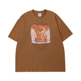 Men's T Shirt Cartoon Printed Short-Sleeved T-shirt Men's and Women's Retro Loose Couple