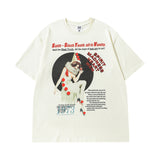 Men T Shirt Cartoon Printed Worn Looking Washed-out Short-Sleeved T-shirt Men and Women Couple