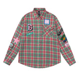 Men's Long Sleeve T Shirt Plaid Shirt Men's Embroidered Letter Long Sleeve Lapel Loose Shirt