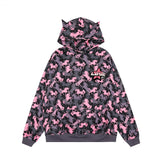 Men Hoodie Animal Horse Printed Sweater Five-Pointed Star Embroidered Cat Ears Hooded Top