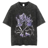 Vintage Black Washed Cotton Tees Shirts Anime Graphic