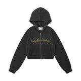 Women Hoodie Letter Cropped Hoodie Loose Long Sleeve Cardigan Jacket