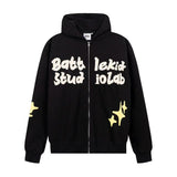 Men Fleece Lined Hoodie English Letter Hooded Sweater Men's Loose Hooded Cardigan Autumn and Winter