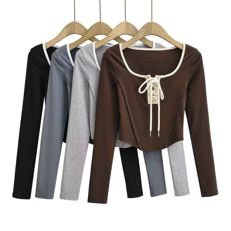 Women T-Shirt Retro Long-Sleeved T-shirt Autumn