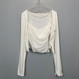Women Long Sleeve Shirt Splicing Sling Vest Women's Long Sleeve Jacket Cardigan