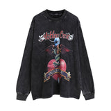 Men Long Sleeve Shirt Graffiti Distressed Washed Long Sleeve T-shirt Men and Women Vintage