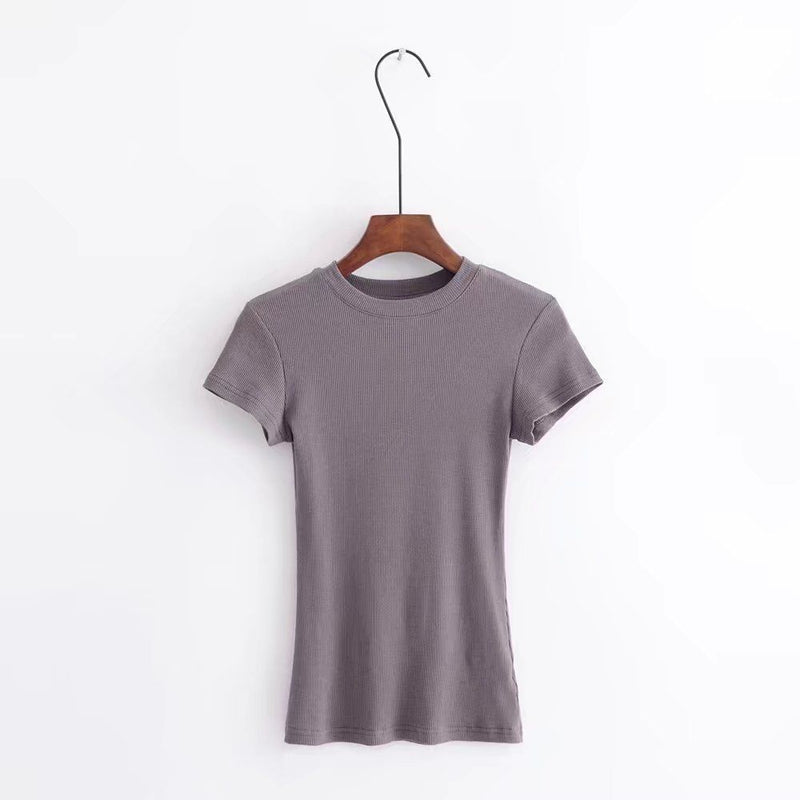 Women T-Shirt round Neck Summer Tight Short Sleeve Top